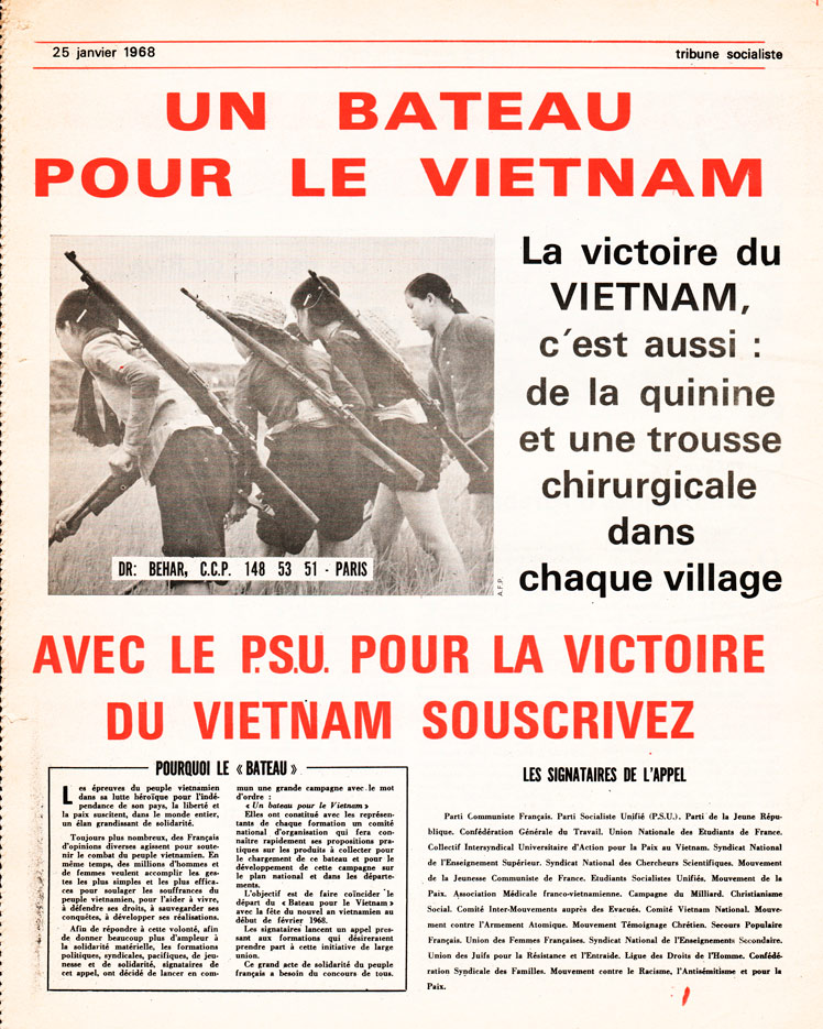Voir l'appel à la solidarité lancé par Tribune Socialiste N°357, 25 Janvier 1968