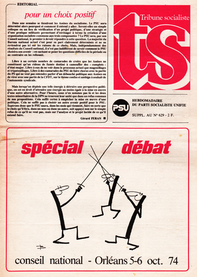 Couverture Tribune Socialiste N°629, supplément 28 Septembre 1974
