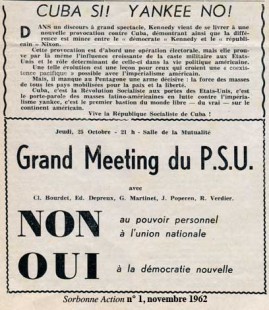 Appel à manifester contre l'impérialisme américain In Sorbonne Action N°1, Novembre 1962